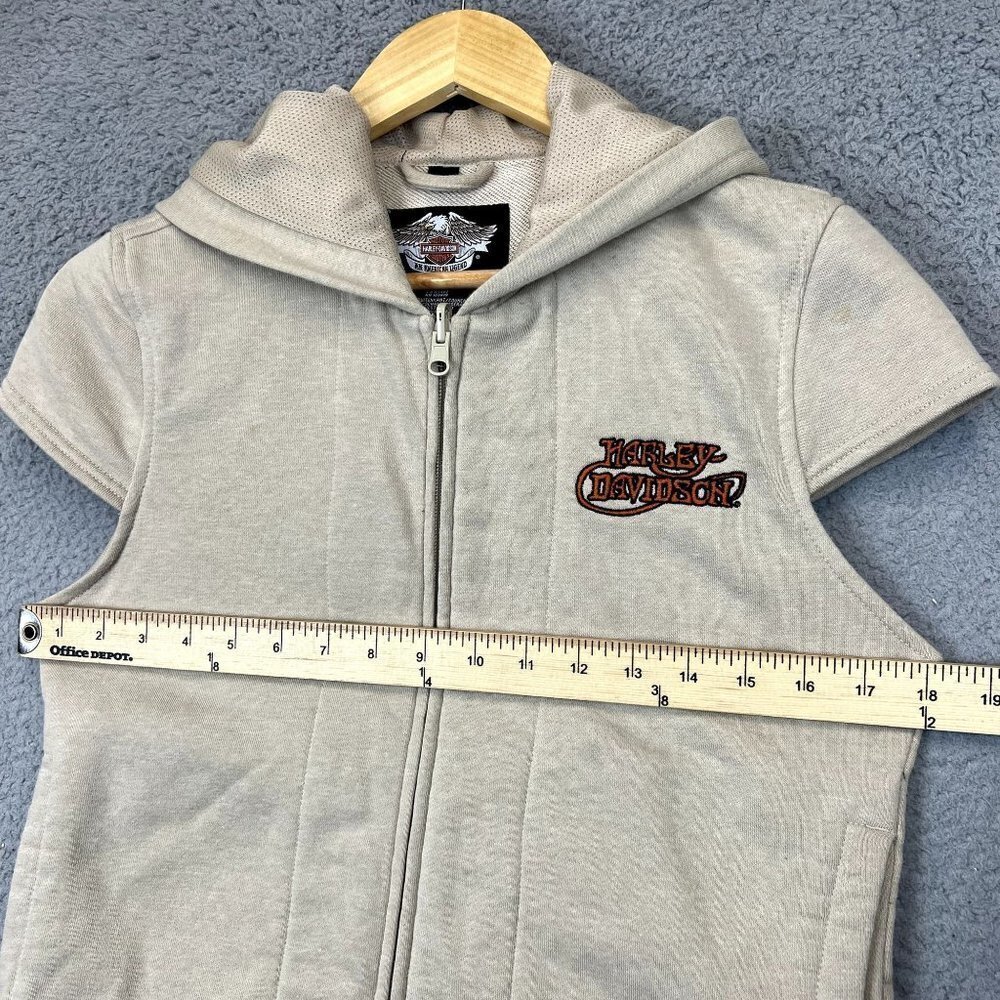 Harley Davidson Short Sleeve Tan Zip Up Vest Hoodie Top Women's Sz M embroidered - Picture 7 of 8